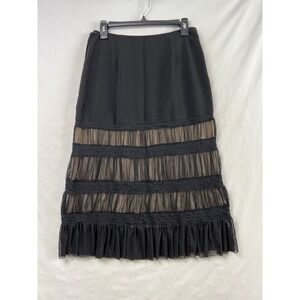 Russell Kemp Midi Skirt Womens 8 Black Tiered Lace Mesh Ruffle Romantic Goth